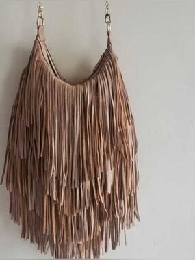 MONSERAT DE LUCCA ANTHROPOLOGIE LEATHER FRINGE CHAIN BAG